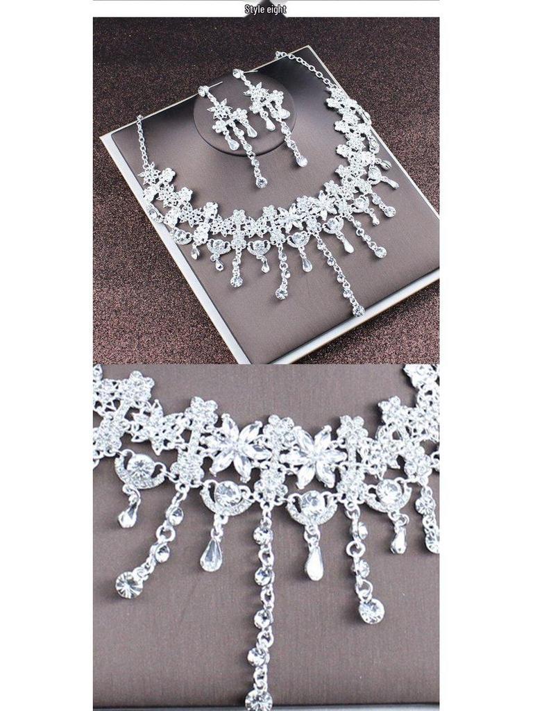 2022 Bridal Rhinestone Necklace & Earrings Set - Korean Wedding Hair & Dress Accessories
