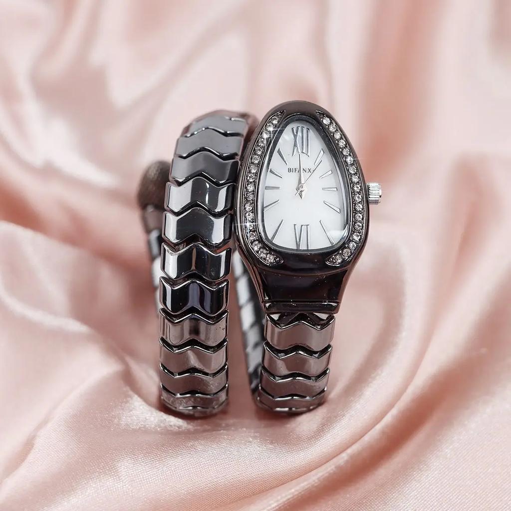 Fashion Black Snake Hot Sell Quartz Watches Women's Full Diamond Steel Strap Watch For Women Bling Unique Luxury Clock Relogio