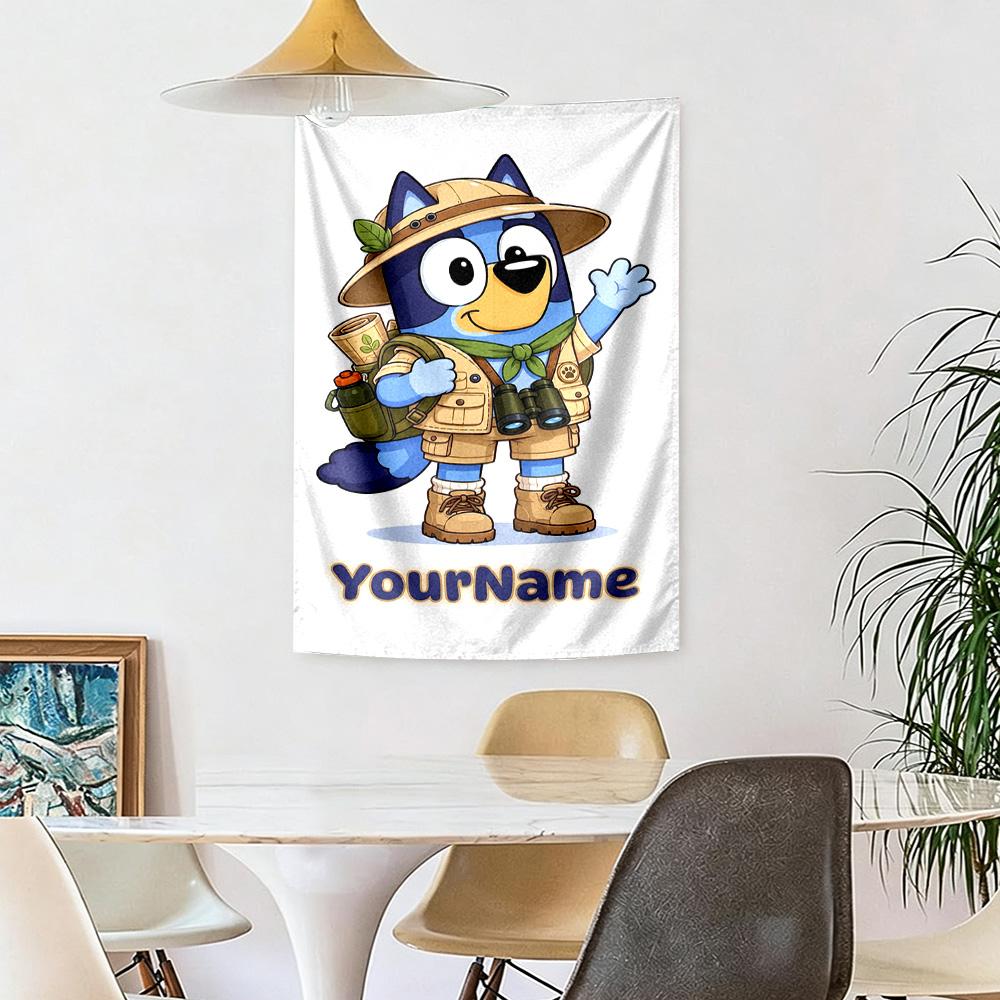 Bluey Custom Your Name Wall Decor Tapestry Art For Pet Memorial Birthdaywedding Party Backdrop Family Gift