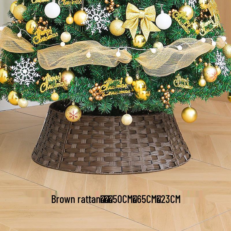 Nordic Bamboo Woven Christmas Tree Skirt Basket - Retro Round Base Frame & Fence Decoration темно-коричневого