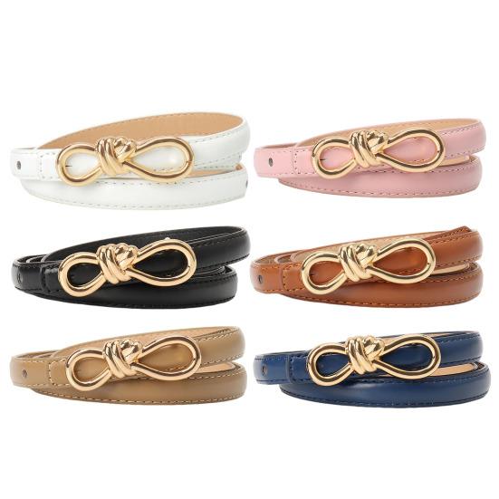 Imitation Leather Dress Belt Snap-On Bow-Shaped Buttons Multi Holes Adjustable Length Thin Waistband