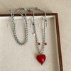 Handcrafted Red Resin Heart Bead Pendant Necklaces For Women Wide Mixed Color Adjustable Rope Sweater Chain Choker Wholesale