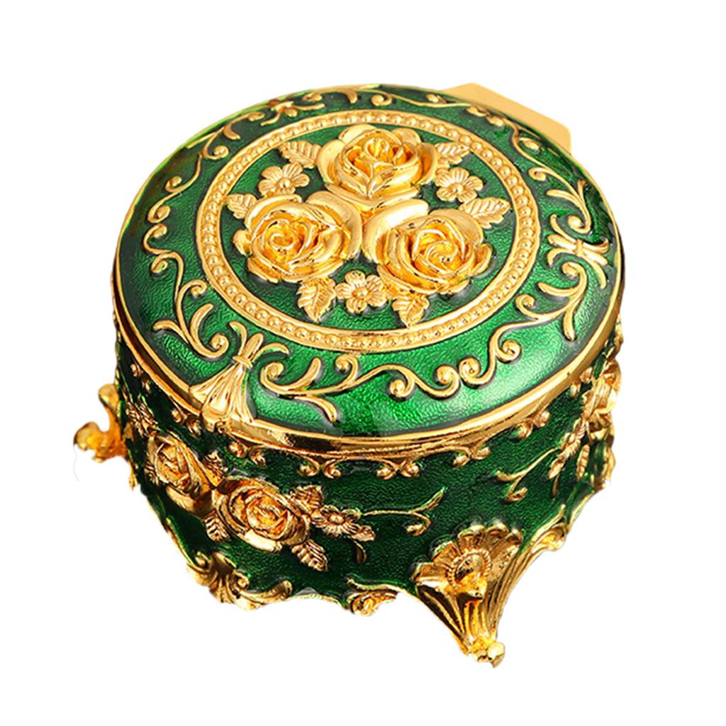 Retro Metal Enamel Jewelry Holder Elegant Desktop Decorative Box With Spacious Interior For Gemstones Storage