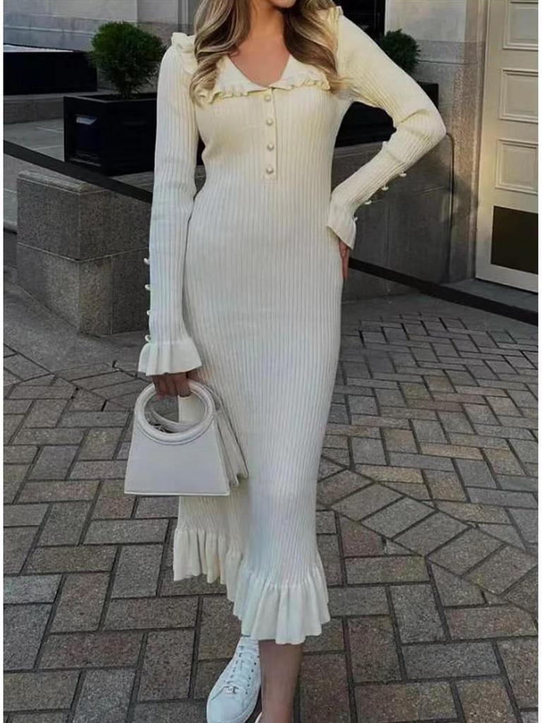 2024 Retro European & American Style Knitted Sweater Dress for Autumn/Winter