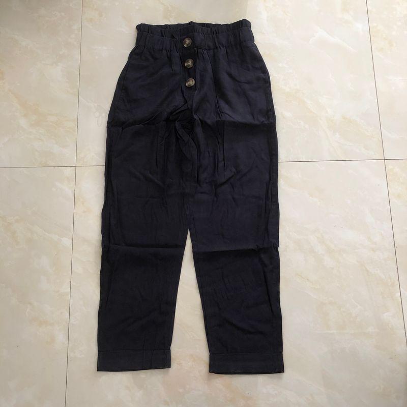 

Casual Harem Pants Spring & Fall New Arrival Foreign Trade Women s Clothing Wooden Ear Elastic High Waist Flip Double Pocket Edge Pants 28362 Navy blue A- 7-18-2 XS