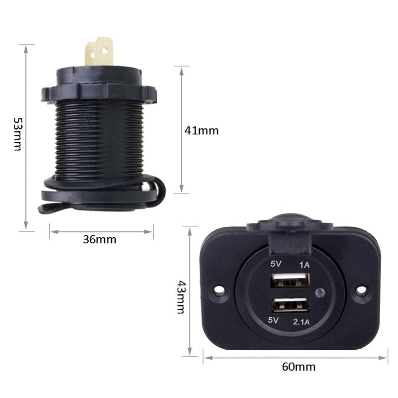 Panel de Toma de Corriente USB Dual Impermeable 3.1A 4.2A Adaptador de Salida de Corriente con Luz LED 12-24V para Coche Barco Marino Móvil