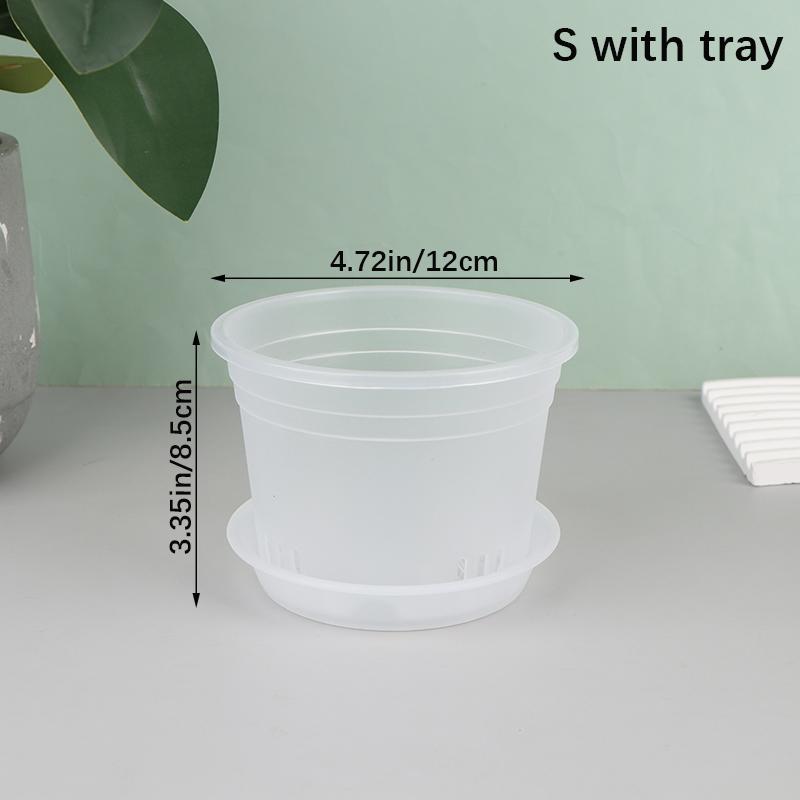 1Pc Transparent Round Orchid Pot With/Without Tray Root Control Plastic Orchid Pots With Holes Breathable Plant Growth Container
