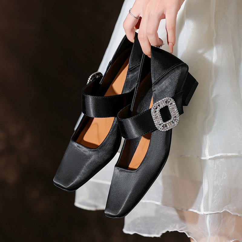 

x розовый толстый каблук квадратный носок одинарная обувь женская слово с Мэри Джейн женская обувь ретро низкий каблук можно наступать весна и осень 35 чёрный