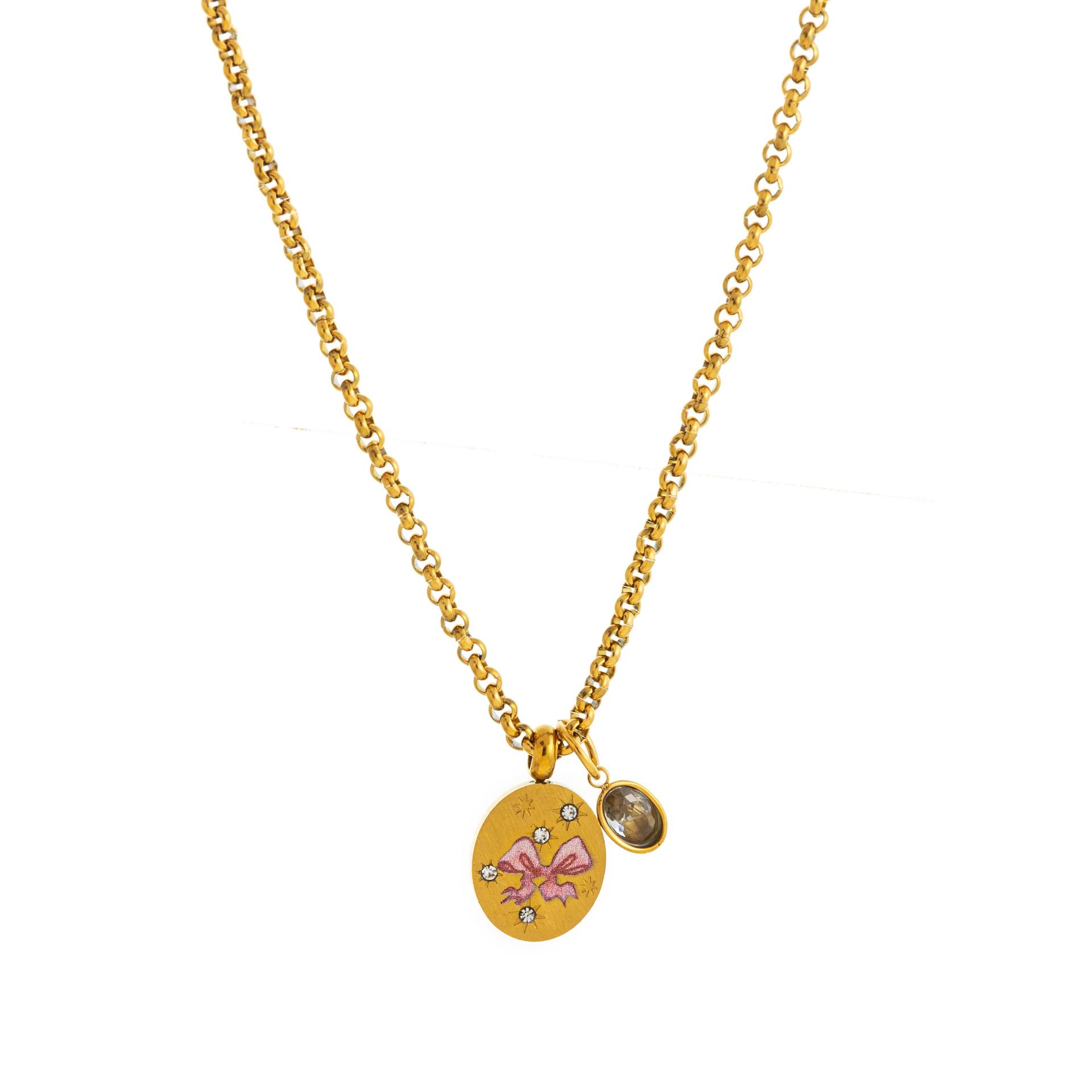 Baresi Stainless Steel Painted Light Luxury Pendant Necklace Flower Love Necklace Vacuum Electroplating 18K