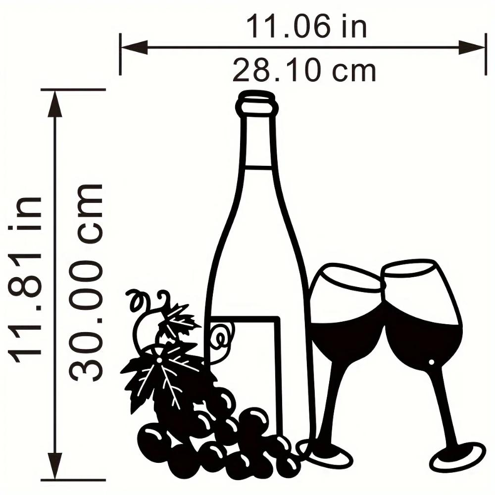 1 ks, Elegantní kovová nástěnná dekorace láhve vína a sklenice pro vnitřní i venkovní použití - Ideální do obývacího pokoje, ložnice a kuchyně