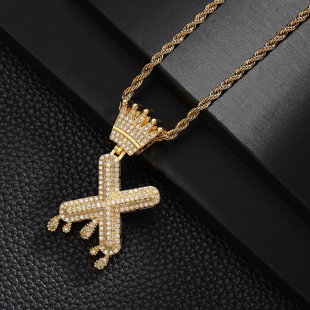 TEMU Hot Selling Fashion Versatile Crown Copper Set with Zircon, 26 English Letter Pendant Necklace, Unisex, Small Market