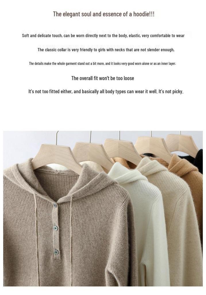 Women's Cashmere Hooded Knit Sweater - Autumn/Winter Collection, Loose Fit, Short Pullover Hoodie.