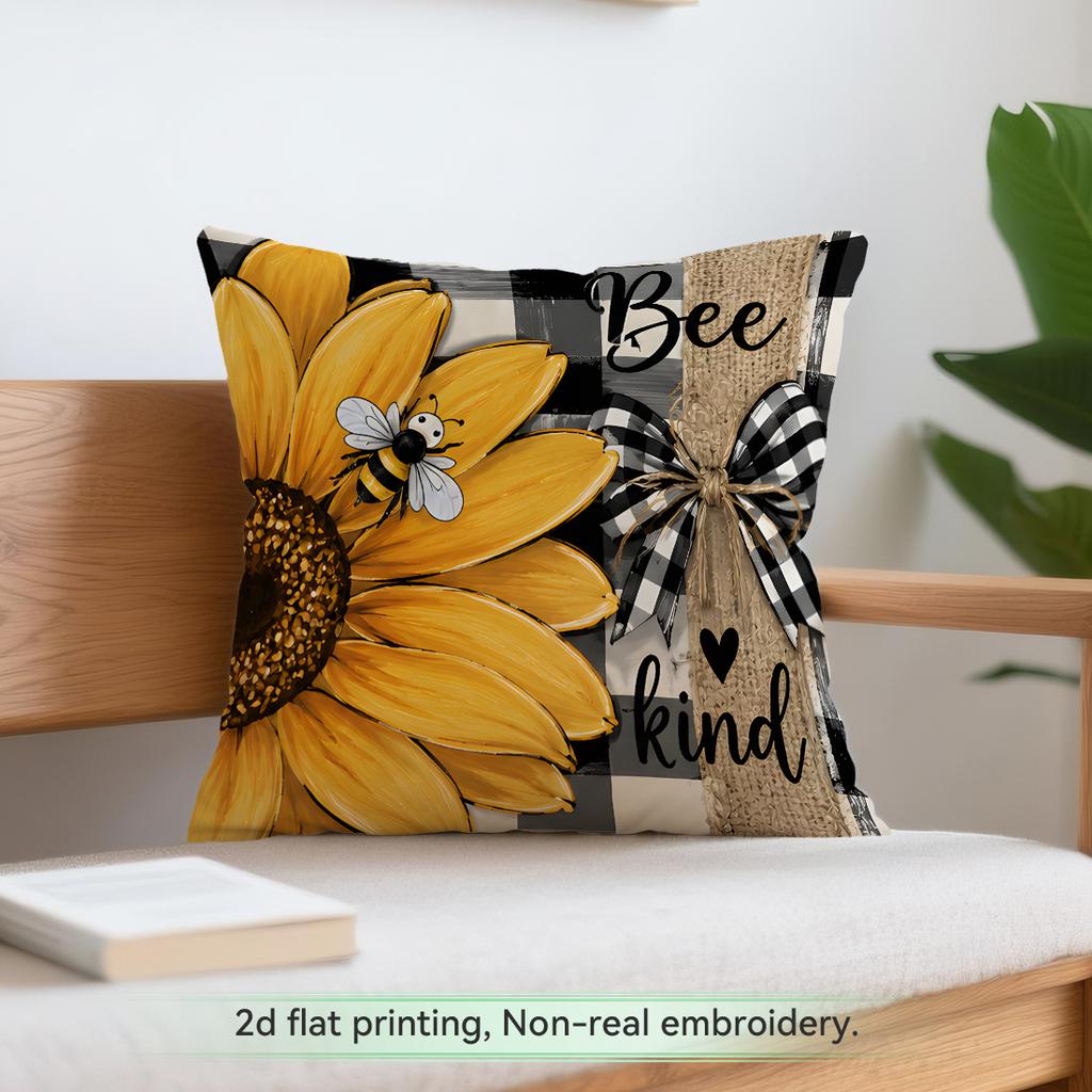 1pcs Sunflower Bee Pastoral Cushions Pillowcase Polyester Cushion Cover Throw Pillow Pillowcover Home Car Sofa Decor