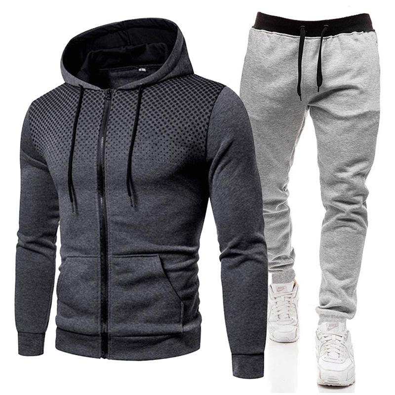 

2024 Autumn/Winter Polka Dot Velvet Unisex Hoodie & Solid Color Zipper Sweatshirt Sweatpants Set XL