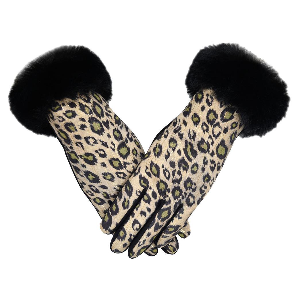 Leopard Print Plush Touchscreen Winter Gloves for Women - Velvet Lined