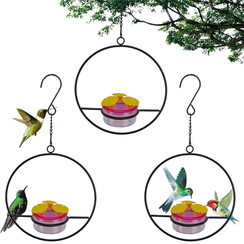 

BAAU 3 Pcs Hanging Hummingbird Feeder, Stackable Hanging Humming Bird Feeder With Metal Frame & Red Plastic Bowl Easy To Use Cir