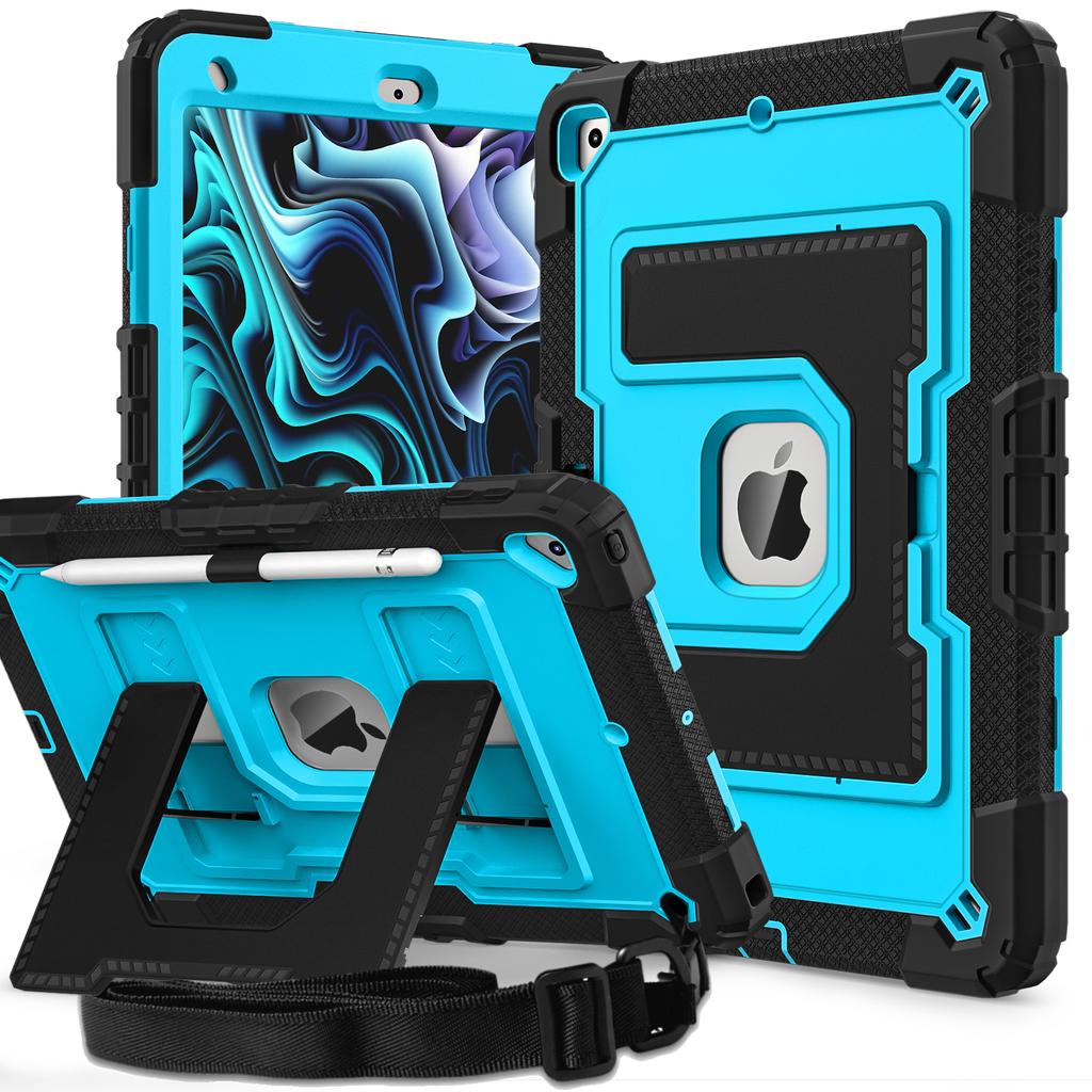 For iPad 10.2 (2021)/(2019)/(2020) Case with Kickstand Strap Anti Drop PC + Silicone Tablet Cover