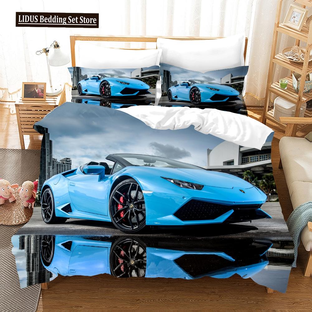 Speed Sports Car Duvet Cover Set Full Queen Size Red Cool Racing Car Bedding Sets Speed Automobile Extreme Sport Quilt Cover Set