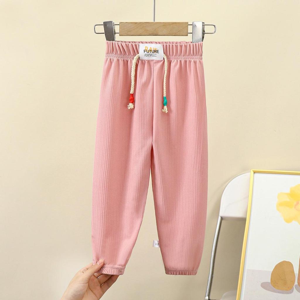 Kids' Summer Mosquito-Proof Ice Silk Pants - Lightweight 9/10 Length for Boys and Girls