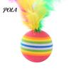 Chasing Cat Ball Colorful Striped Ball, Soft Foam with Feathers, Quiet Feathers Feather Interactive Toy for Indoor Cats Kittens