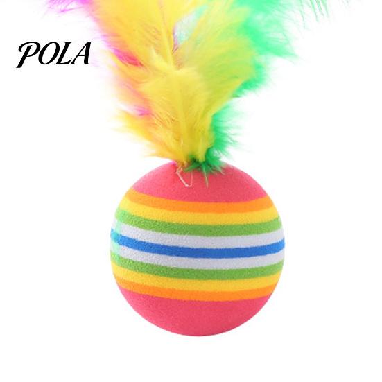 Chasing Cat Ball Colorful Striped Ball, Soft Foam with Feathers, Quiet Feathers Feather Interactive Toy for Indoor Cats Kittens