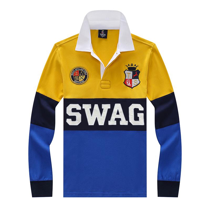 

Мужская рубашка поло TrendHub SWAG с длинным рукавом, королевская, повседневная, спортивная, для вечеринок, высококачественный хлопок, вышивка, роскошная, контрастного цвета, оригинальный дизайн XS