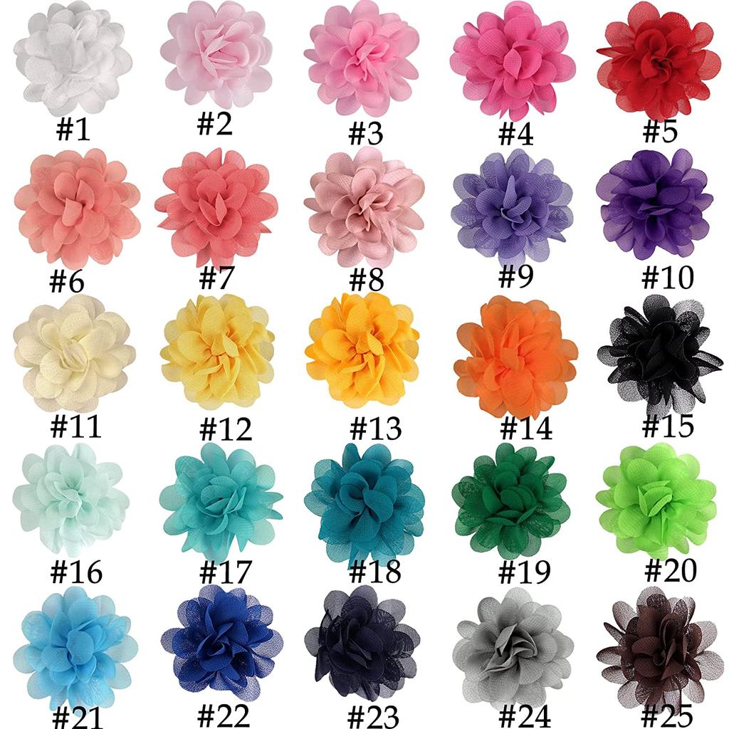 20 ST 2" Chiffonblomma Hårrosetter Helfodrade Blomma Små Hårspännen Fint Hår Flickor för Spädbarn Småbarn Set med 20