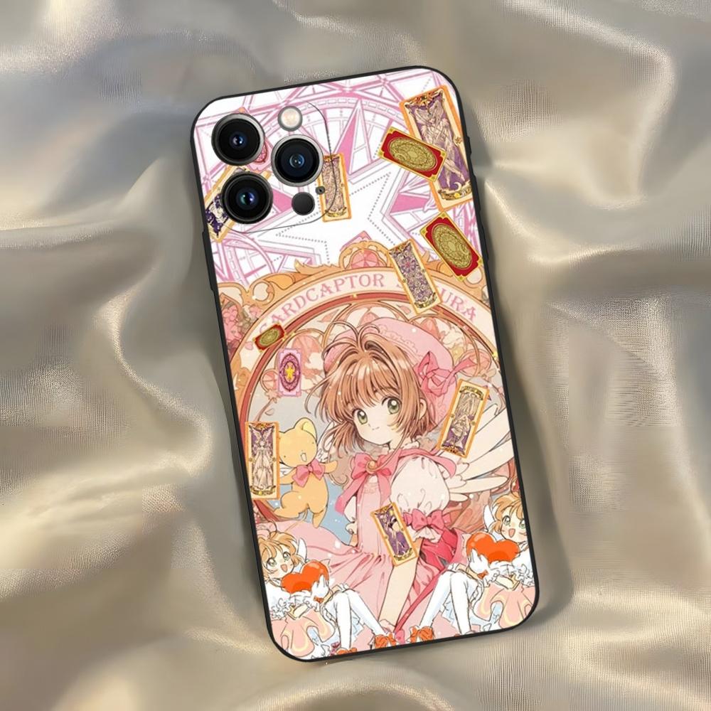 Anime Card Captor Sakuras Phone Case for Iphone 16 15 14 13 12 11 Pro Max Xr X Xs Mini 8 Plus SE 2022 Black Soft Silicone Cover