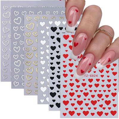 Adesivos de Unha para o Dia dos Namorados com Desenhos de Coração Vermelho Adesivos de Unha para o Dia dos Namorados Adesivos 3D para Unhas de Namorados