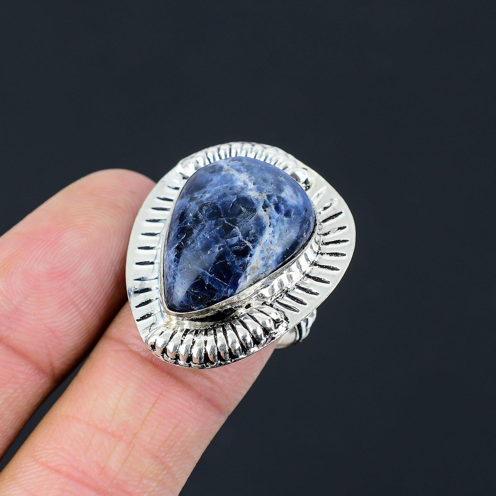 

Halloween Sale 925 Silver Sodalite Stone Stackable Promise Third Eye Chakra Ring 9