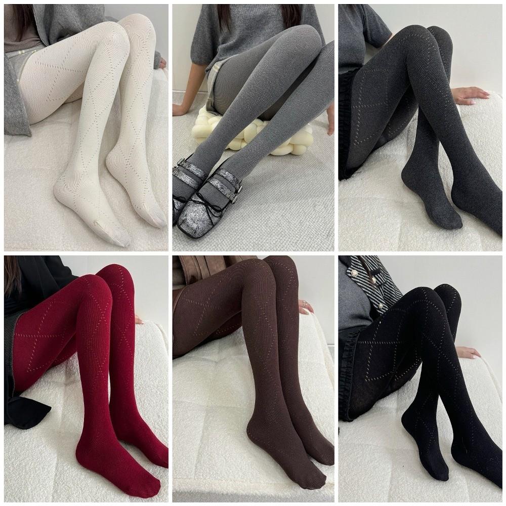 Breathable Argyle Tights Fashionable Thermal Leggings Y2K Jacquard Knitted Stockings  Autumn Winter