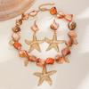 Boho Ocean Style Starfish Pendant Necklace and Drop Earring Set Irregular Natural Shell Beads Sea Animal Charms Women Beach Vacation Matching Jewelry