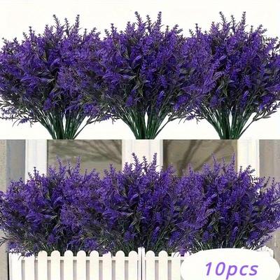 10pcs Artificial Lavender Flower Bouquets Plastic Faux Plants for Home Decor Outdoor Realistic Simulation Flowers for Potting