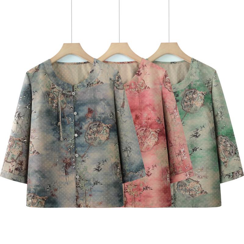 Elderly Women's Round Neck Floral Summer Top