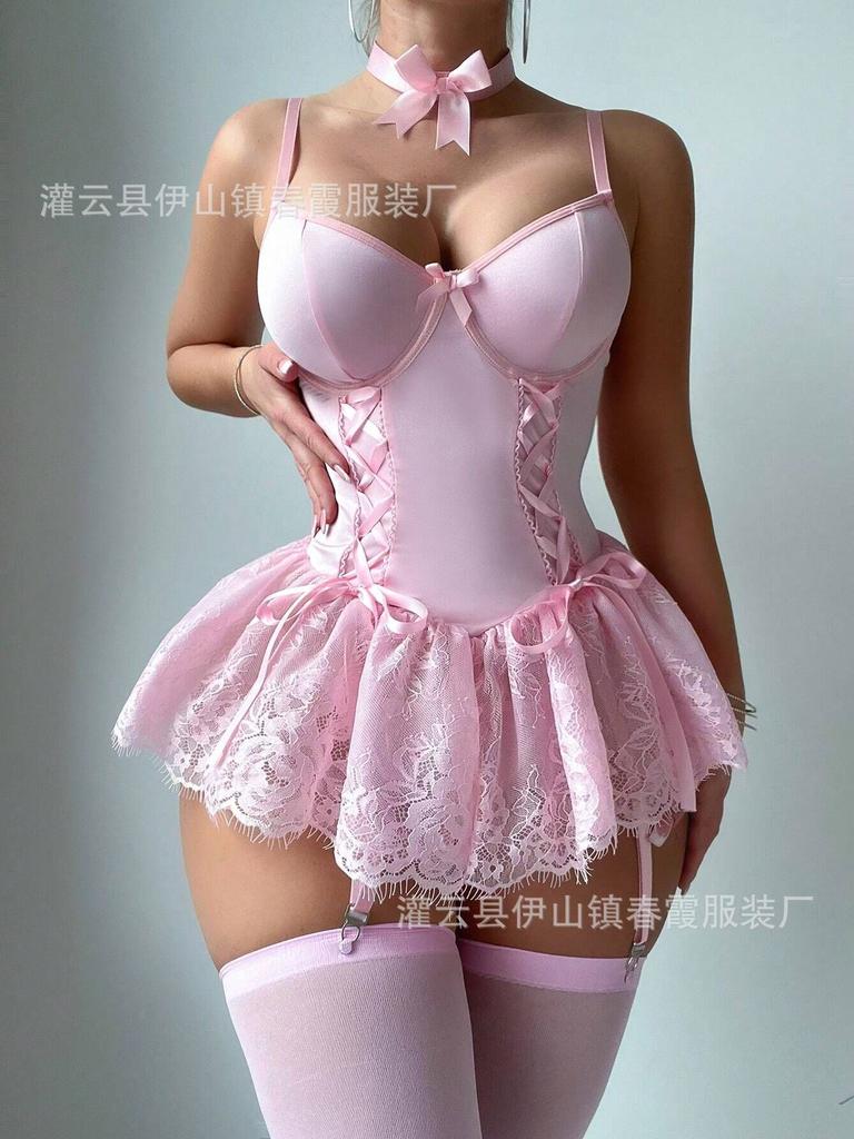 2026 New Milk Silk Lace Suspender Short Skirt Sex Underwear Women's Factory