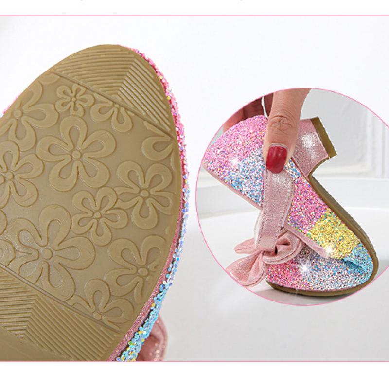 TWINFLAMES Mädchen Lederschuhe Prinzessin Schuhe Kinder Schuhe Runde Zehen Weiche Sohle Große Mädchen High Heel Prinzessin Kristall Schuhe Einzelne Schuhe