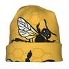 Just A Bee Men'S Knit Skull Cap - Mustard Yellow Bee & Honeycomb Design, Stretchy Comfort Fit, Trendy Novelty Beanie For Casual