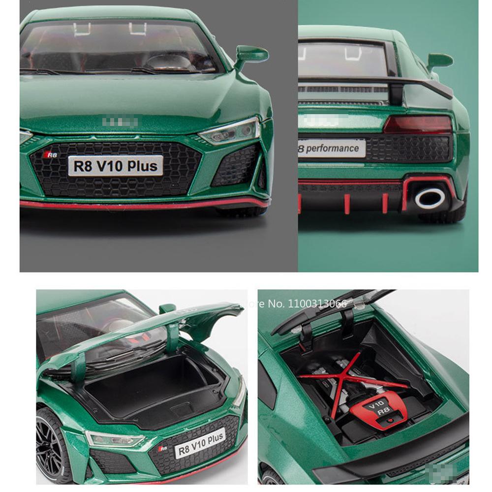 1:Maßstab 1:24 R8 V10 PLUS Automodell Gummireifen Sportwagen Diecast Modelle Rückziehfahrzeuge Sammlerspielzeug für Kinder Geschenke