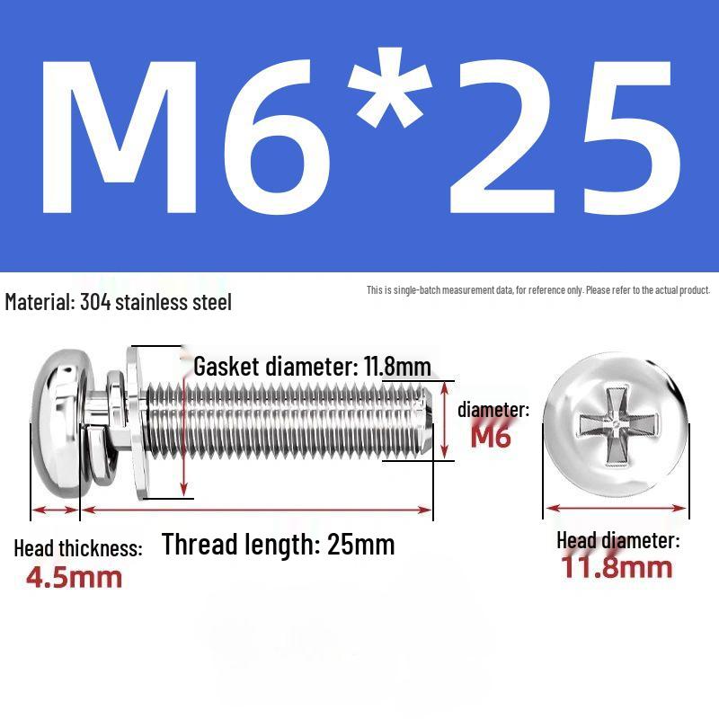 304 Stainless Steel Phillips Pan Head Combo Screw with Flat and Spring Washers