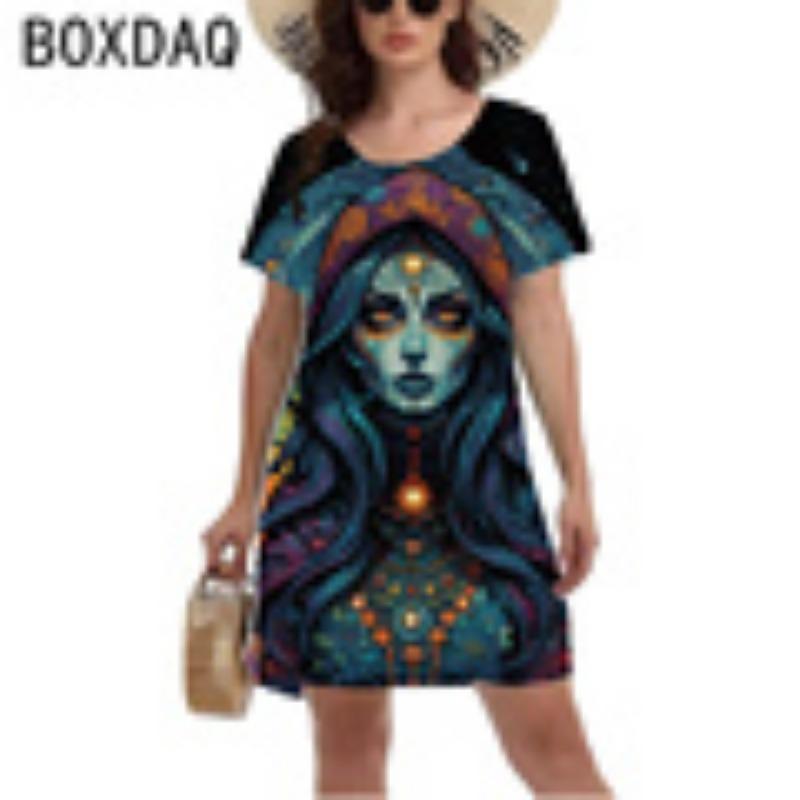 

3D винтажное платье с принтом черепа и розы, женское, с коротким рукавом, с круглым вырезом, повседневное платье, женское мини-платье для вечеринки на Хэллоуин 8XL