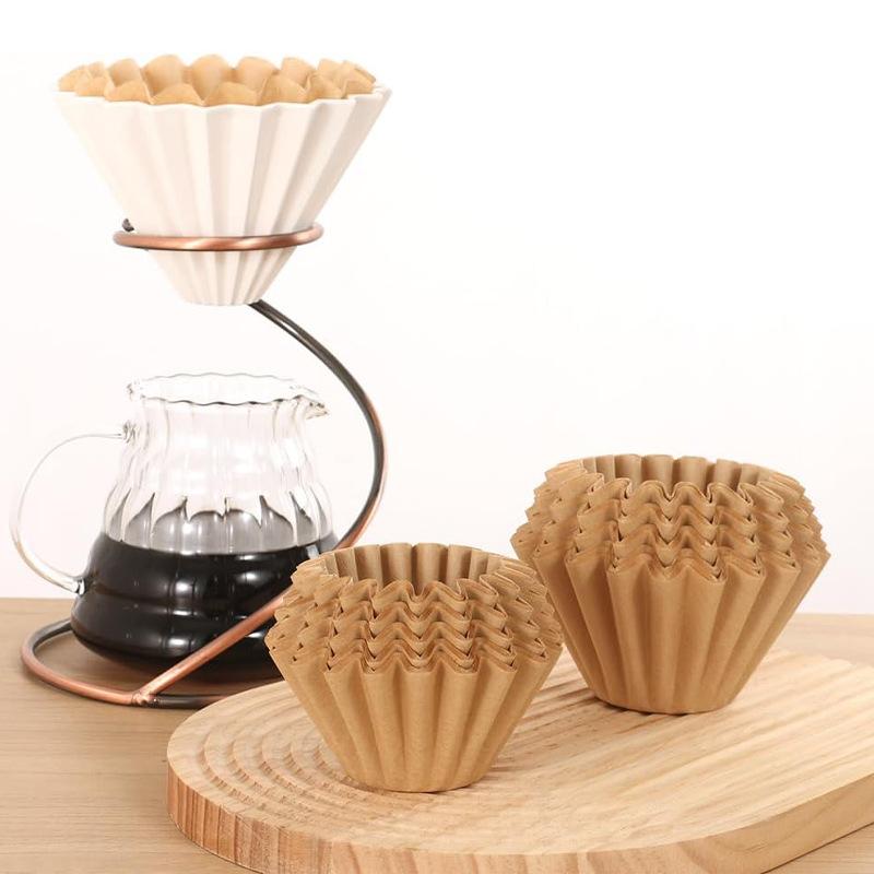 50PCS Basket Coffee Filter, Cups Bowl Shape Origami Hand Brewed Drip Corrugated Disposable Cup for Pour Over Espresso