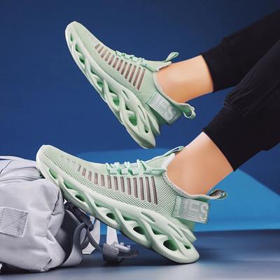 Comfortable Women's Sneakers Mesh Knit Upper Elastic Breathable Lightweight Shoes Versatile Outdoor Walking Shoes for Daily Use