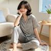 French Style Fashion Pajamas for Women, Short-Sleeve and Long Pants, Summer Thin Leopard Print Ice Silk Homewear Summer Set