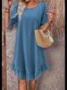 Women's Retro Cotton Linen Mid-Sleeve Round Neck Ruffle Dress