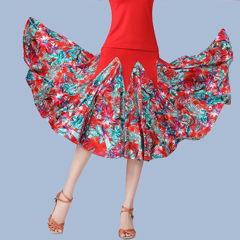 New Dance Clothes Medium and Long Skirt Printed Dance Skirt Big Swing Skirt Latin Dance Skirt Ballroom Dance Practice Performance Clothes