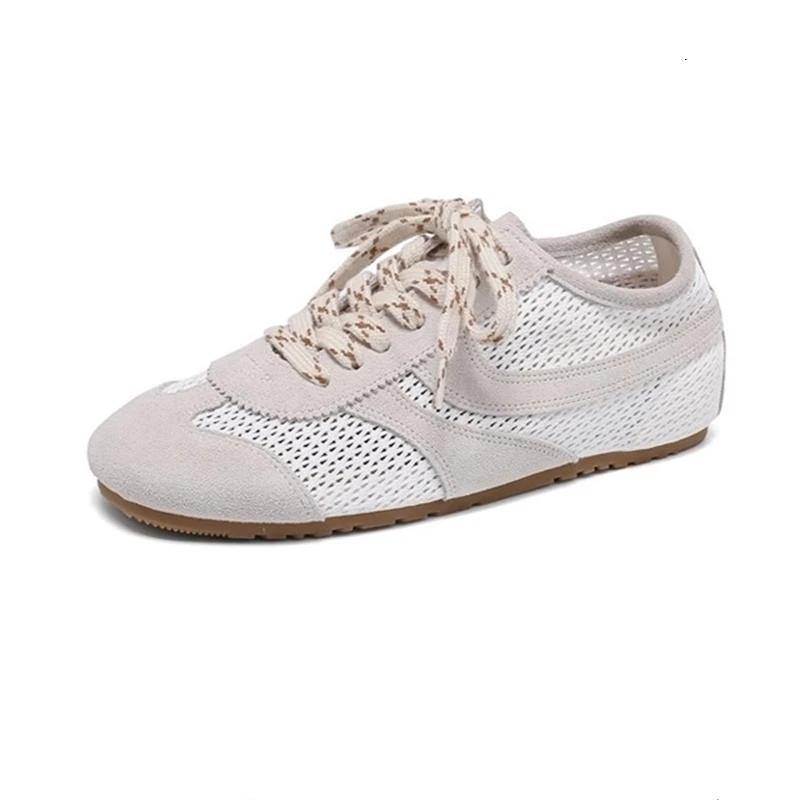 

Fashion AIYUQI Mesh German Training Shoes Women 2025 New Summer Sneakers Women Retro Genuine Leather Casual Lace-up Sneakers Women 35 бежевий