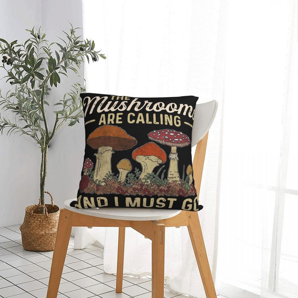 Mushrooms Are Calling And I Must Go Mushroom Hunting Pillow Cases Cottagecore Cushion Covers Decor Pillowcase for Sofa 4040cm