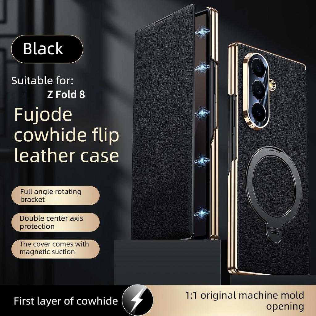 Genuine Leather Magnetic Phone Case for Samsung Galaxy Z Fold 8 ZFold 7 6 5 W26 W24 Smart Window Hinge Protection Bracket Shell