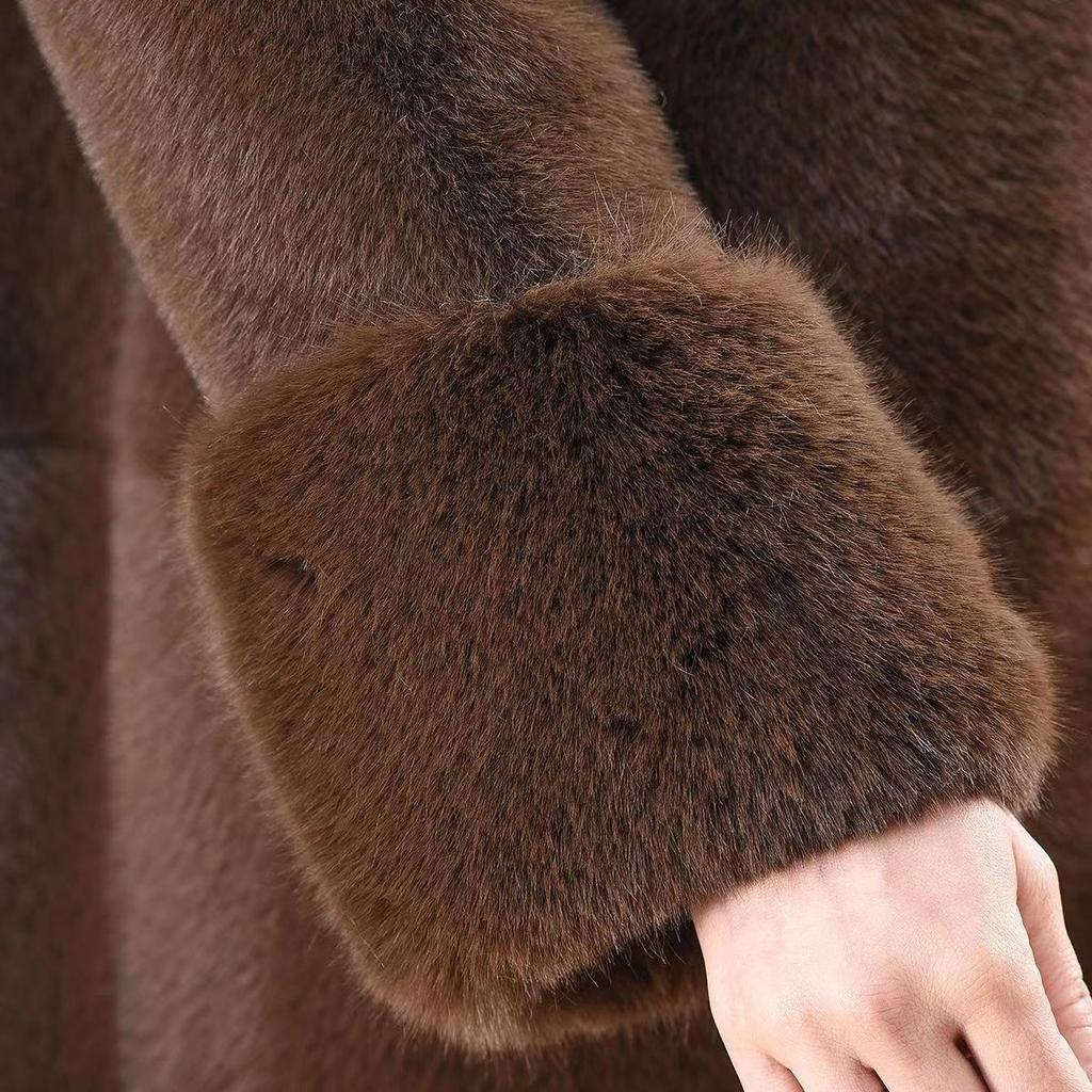High-end Women's Mink Cashmere Coat Autumn Winter Thick Mid-length Loose Fit Hooded Mink Cashmere Fur Coat