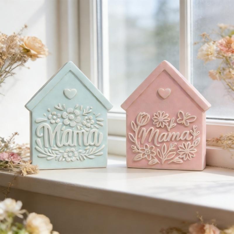Pack Of 2 Mother Day House Shape Ornaments Silicone Molds For Cement Plasters Craft And Home Decors Gift Making Supplies